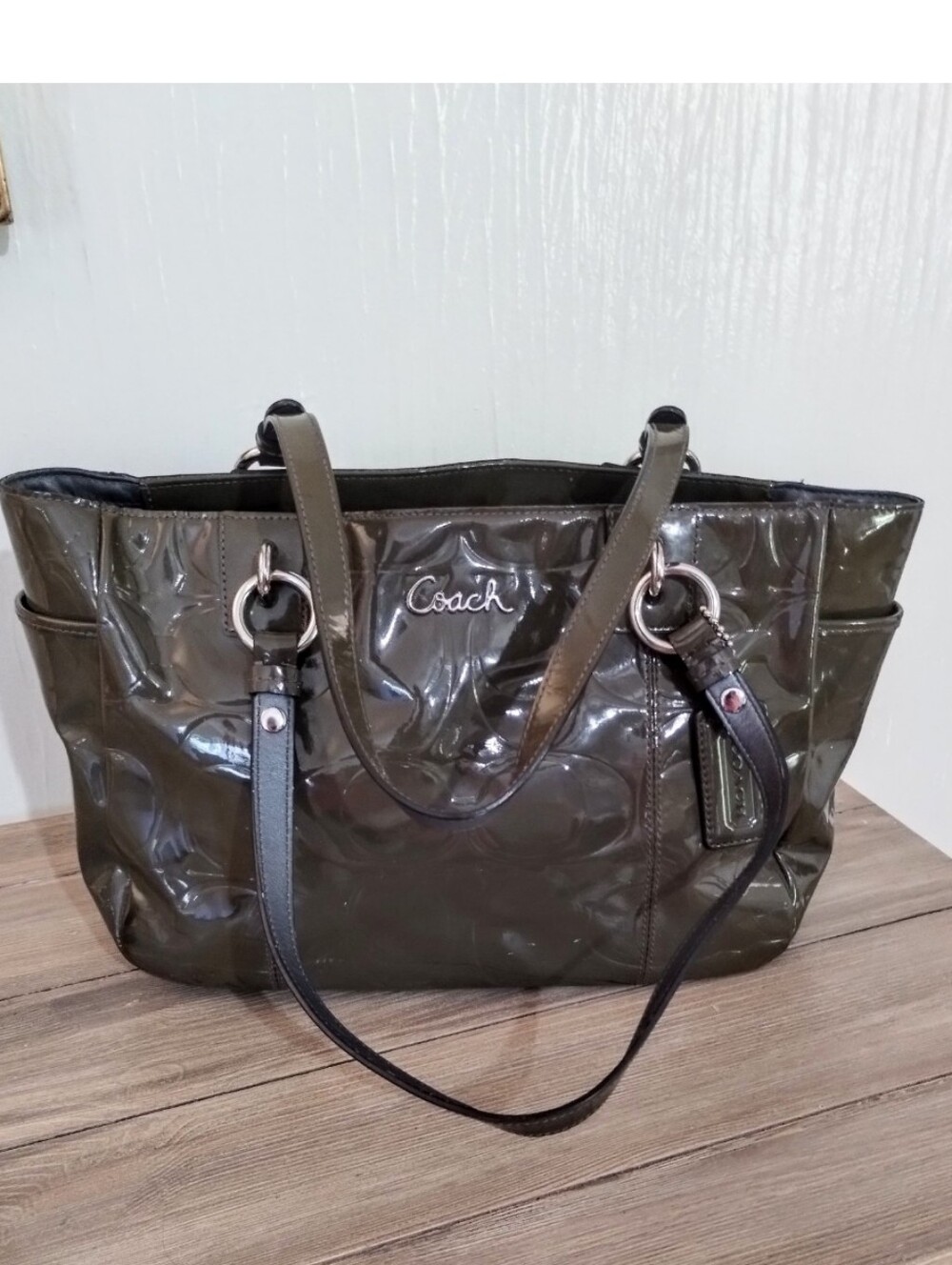 Sale Price! Coach Signature Olive  Patent Leather Tote "Read Description Please"